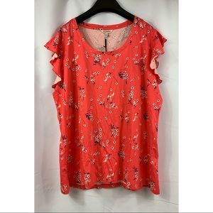 NWT JUICY COUTURE Coral Floral Ruffle Sleeve Tee